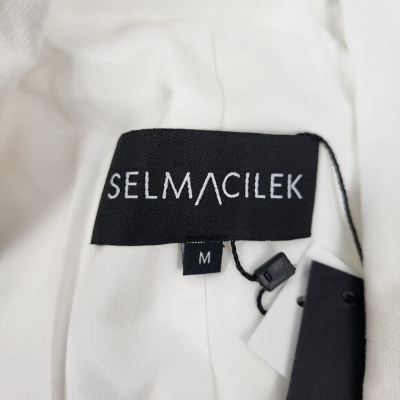Selmacilek Waist Low-Cut Linen Jacket White Medium NWT Cut Out Open Back - Picture 10 of 11